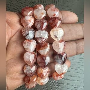 (ONE) Fire quartz heart bracelet 12mm SIZE 6.5-7’